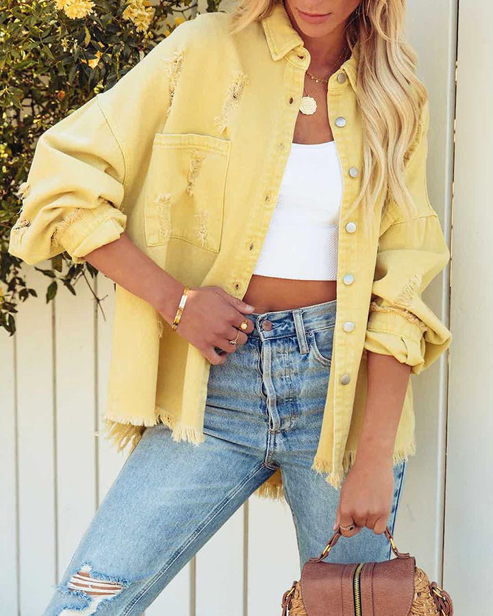 Giacca in denim vintage con frange e effetto consumato, da donna – Cappotto oversize in stile boho cowgirl con dettagli strappati (colori multipli)_voghion.com