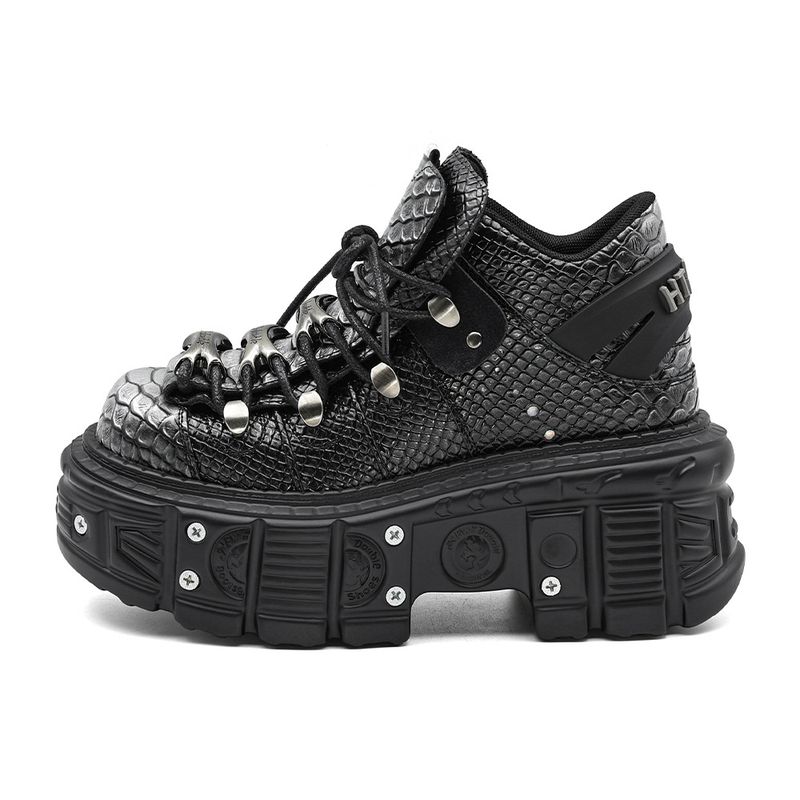 Summer Thick-Soled Punk Height-Increasing Platform Tank Sole Women's Boots Silver Python Pattern High-Top Shoes_voghion.com
