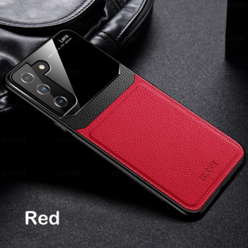 Leder Spiegel Glas Telefon Abdeckung Für Samsung S21 FE 5G 6,4 zoll PU Stoßfest Telefon Zurück Fall Für_voghion.com