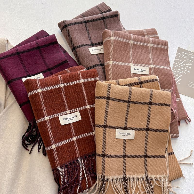 Nuova sciarpa scozzese double face in cashmere autunno inverno, stile semplice e lussuoso, frange calde e fluenti, morbida e_voghion.com