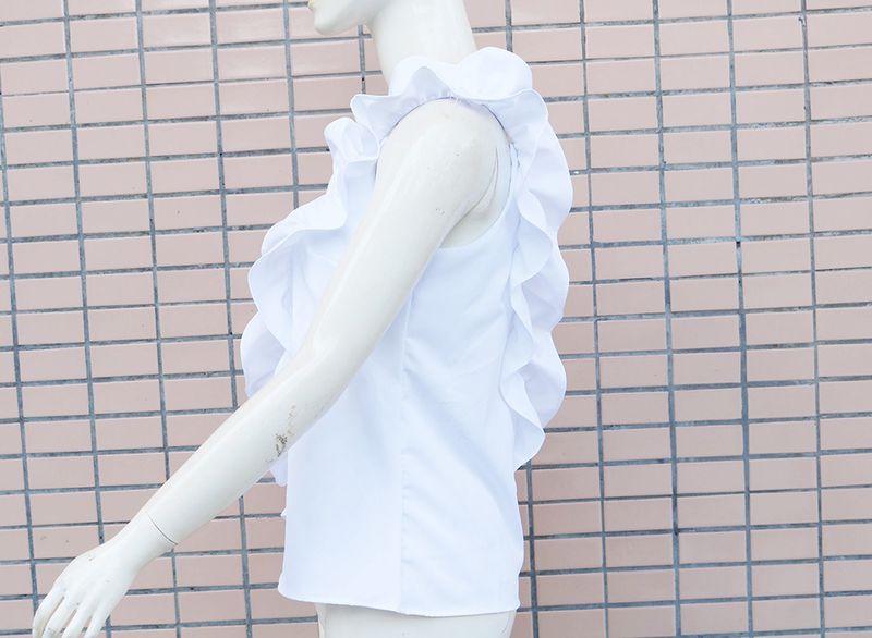 women's suspenders V-neck ruffled decorative tops and shirts_voghion.com