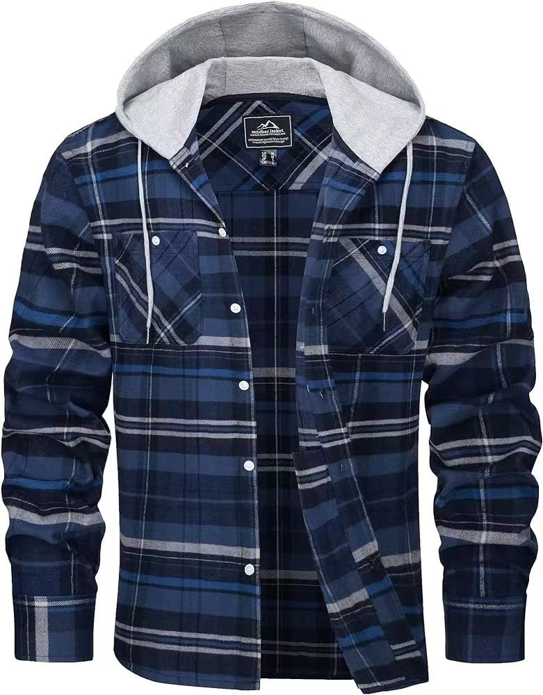 Herrenbekleidung Herbst und Winter Heißes Herren Flanellhemd Baumwolle Langärmliges Kariertes Hemd Lässiges Kapuzenhemd_voghion.com