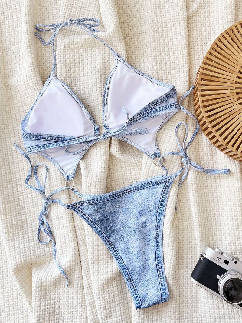 Vêtements pour femmes Maillot de bain une pièce Maillot de bain imprimé denim Bikini_voghion.com