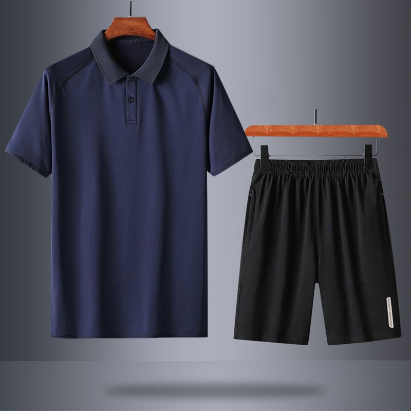 LazyZoom Comodo completo sportivo da uomo in seta ghiacciata per papà, casual a maniche corte, completo estivo per uomini di mezza età e anziani_voghion.com
