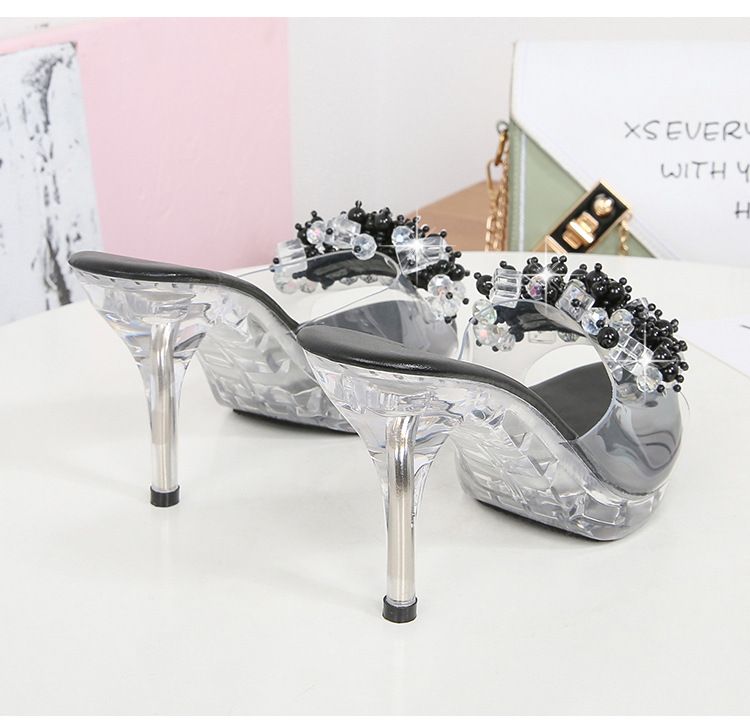 Women's Transparent Rhinestone High Heel Sandals - Summer Casual Platform Slide Slippers_voghion.com