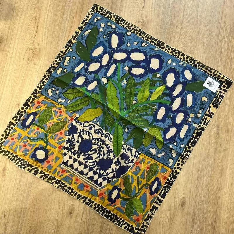 Oil Painting Cotton Linen Headband Small Square For Women Thin Waist Decorative Neck Scarf Sun Protection Head Wrap_voghion.com