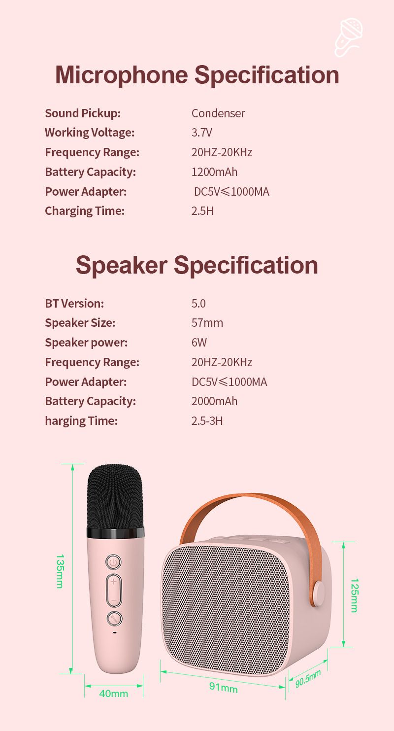 Mini-Bluetooth-Lautsprecher mit Karaoke-Mikrofon – Tragbarer Desktop-Lautsprecher zum Singen für Kinder und die ganze Familie (kompakt und kabellos)_voghion.com