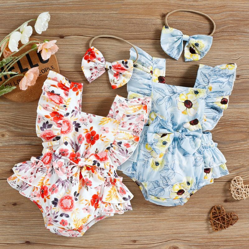 children's clothing style floral print with ruffle edge skirt hem, buttocks, jumpsuit, climbing suit, baby girl ins_voghion.com