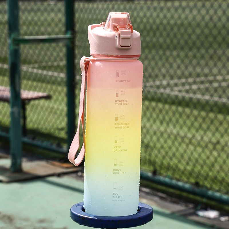 1000ml gradient color large capacity plastic water cup frosted outdoor gym sports water bottle_voghion.com