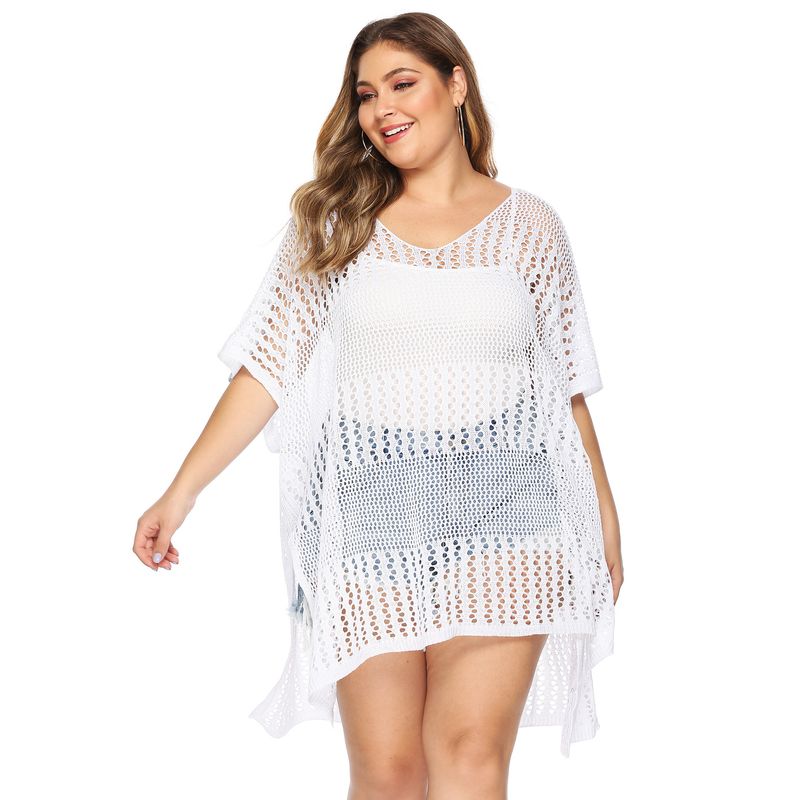 Oversized sexy dames strand bikini cover-up met uitgesneden, geweven, effen en onregelmatige split, F986_voghion.com