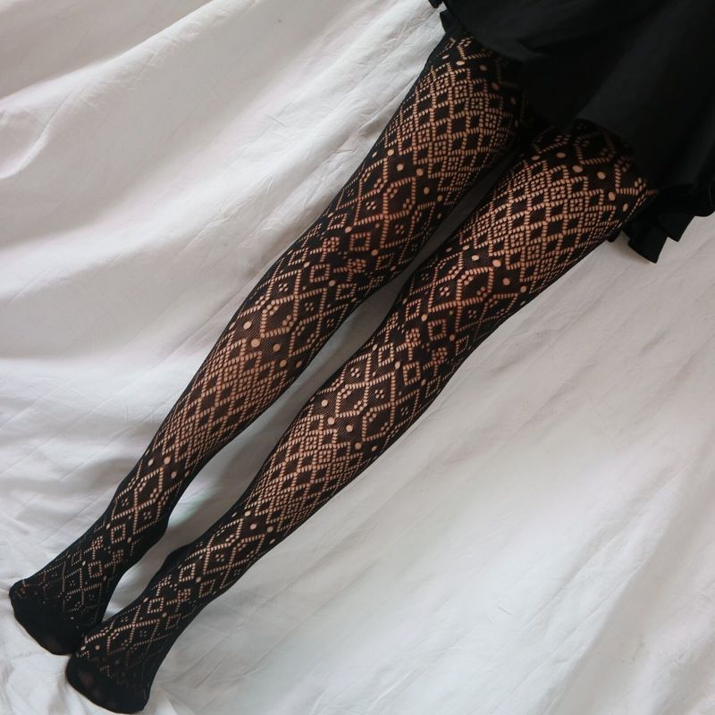 2025d Sexy Hollow Out Super Elastic Tights Women Pantyhose Large And Small Diamond Pattern Jacquard Fishnet Stockings Trendy_voghion.com