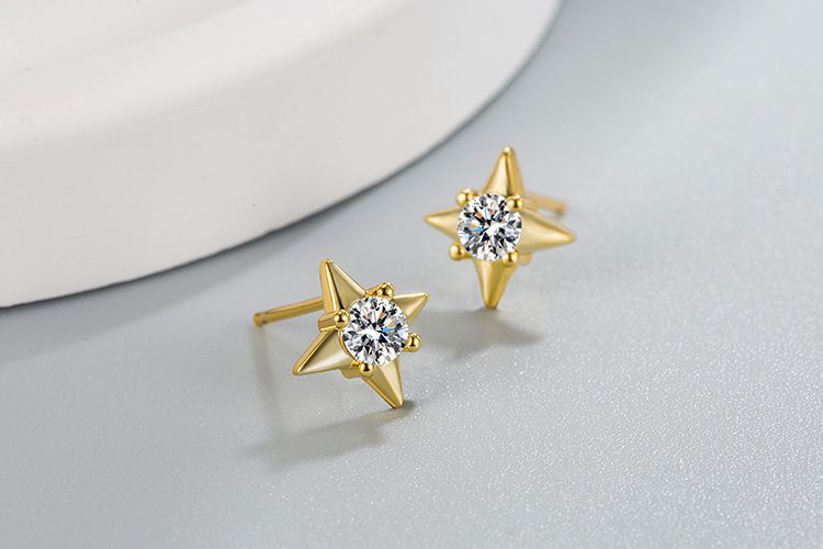 Orecchini a forma di stella a quattro punte con diamanti di personalità, orecchini a forma di stella per donne, uomini e donne semplici, tutti abbinabili_voghion.com