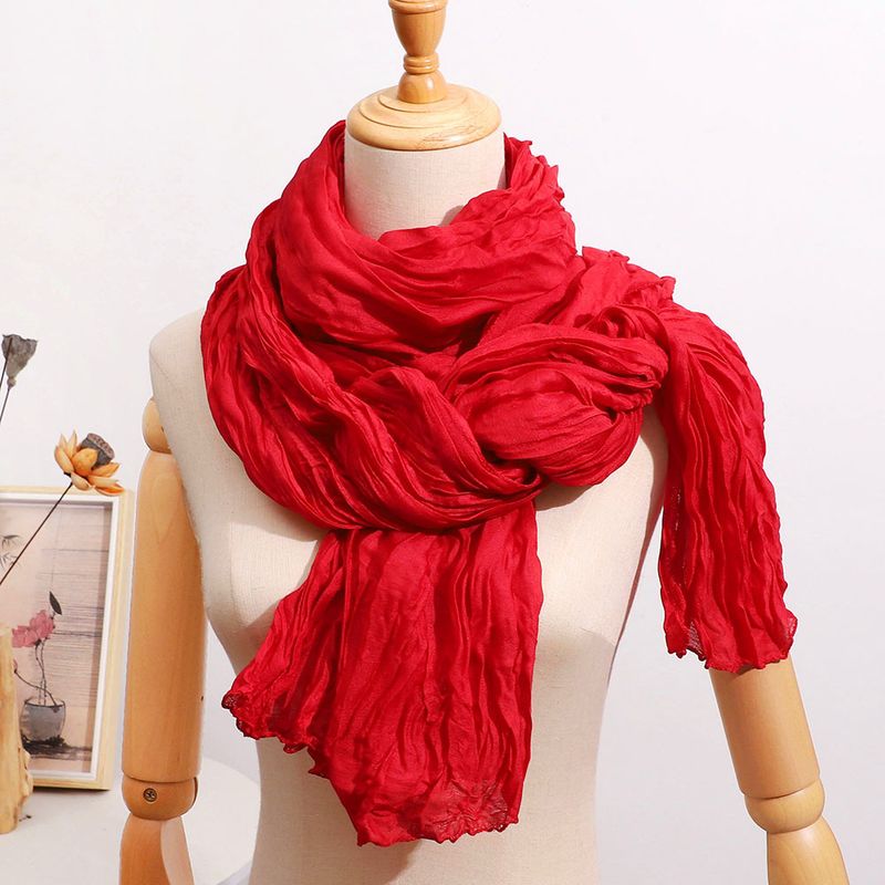 Grenzüberschreitender Außenhandel, geknitterter, gedrehter Baumwoll-Leinen-Schal, langer Schleier, künstlerisches einfarbiges Kopftuch, extra groß_voghion.com