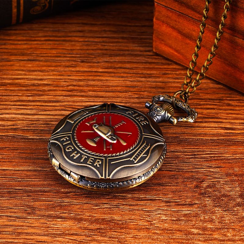 Grande orologio da tasca antico in bronzo con aeroplano in resina rossa 8829_voghion.com