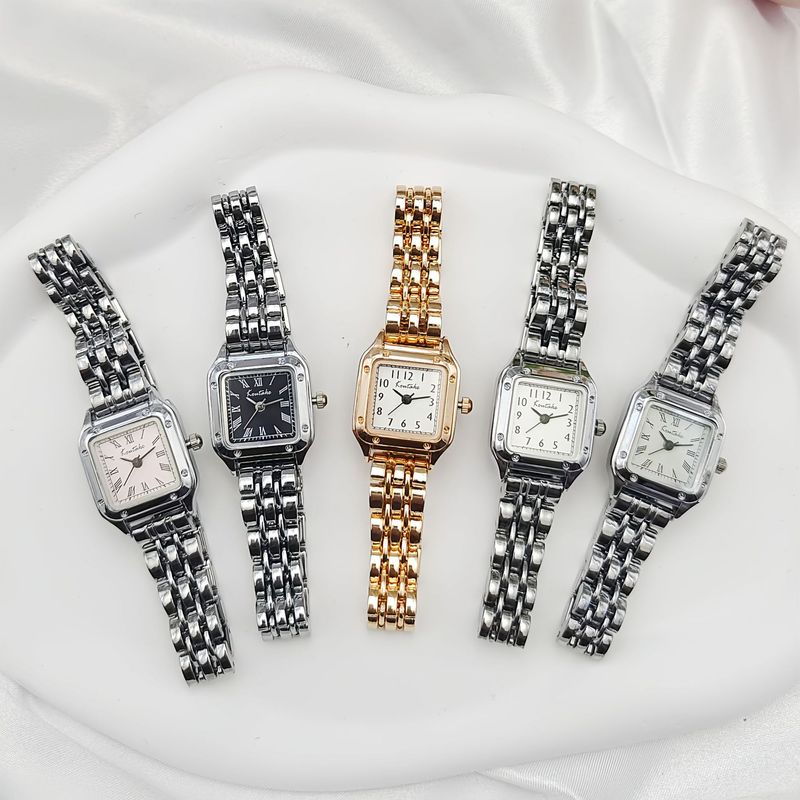 Compact, veelzijdig dameshorloge met stalen band, modieus klassiek, klein vierkant quartzhorloge met vlindersluiting_voghion.com