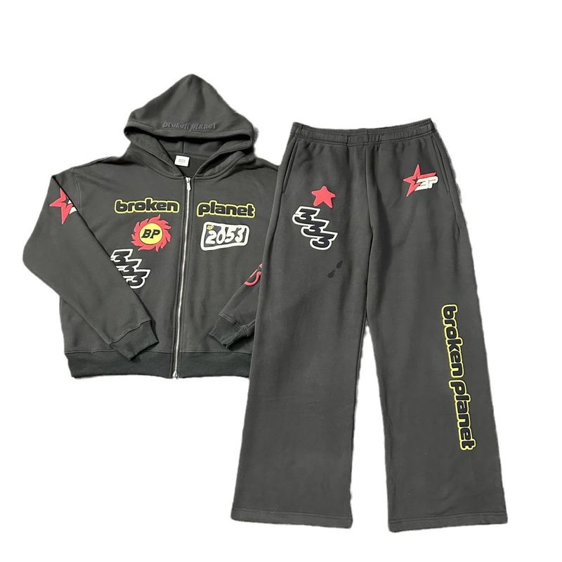American High Street Letter Foam Print Zipper Sweatshirt Casual Pants_voghion.com