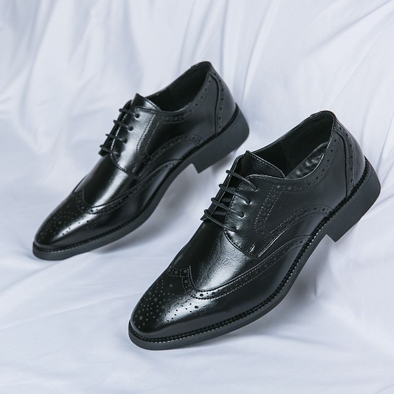 Sharp Pointed Casual British Genuine Leather Busins Formal Wear, Block Carved Men's Sho, Toe Layer Cowhide Derby_voghion.com