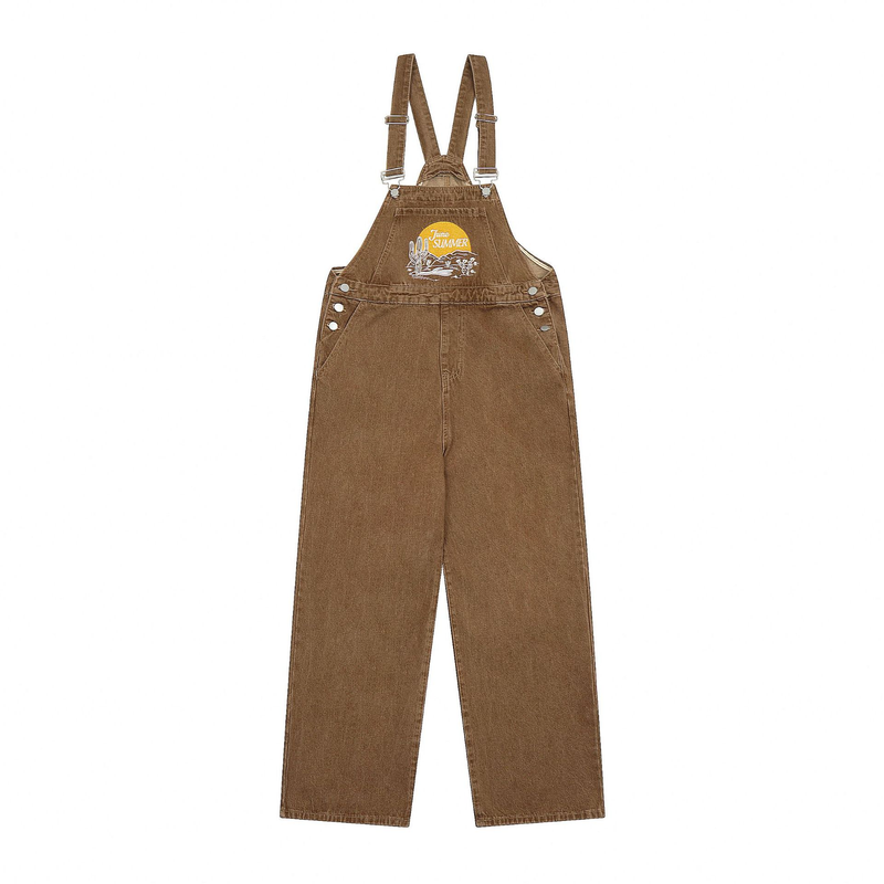 Men's vintage brown desert embroidered overalls_voghion.com