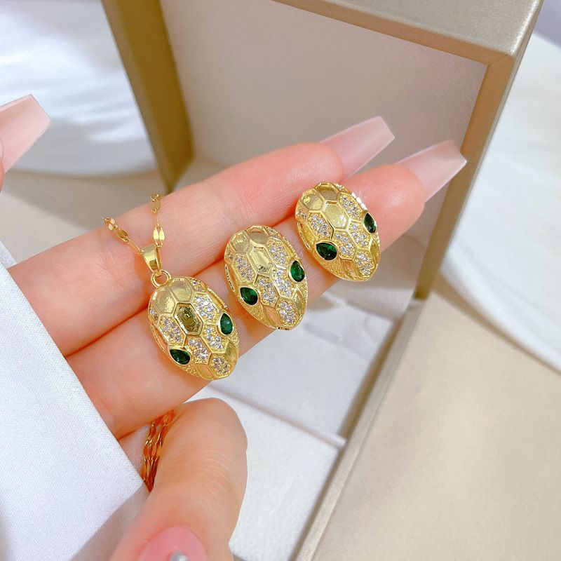 Collana con ciondolo a forma di testa di serpente placcata in oro in acciaio inossidabile, orecchino per donna, moda coreana, strass, ragazze, festa_voghion.com