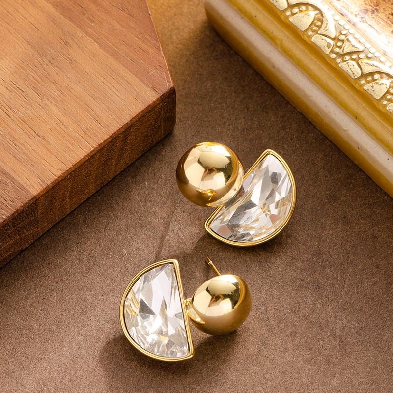 Pendentif semi-circulaire géométrique à la mode, exquis, simple, serti de diamants, pour femme, polyvalent, version coréenne_voghion.com