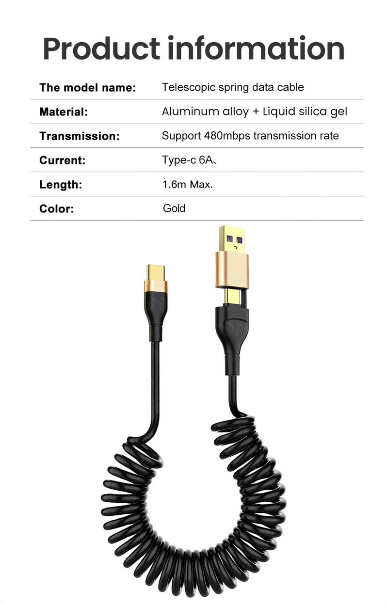 Cable USB tipo C de carga rápida 2 en 1 de 5 A para Huawei P40 Pro, cable de carga USB C para Samsung Xiaomi QC3.0_voghion.com
