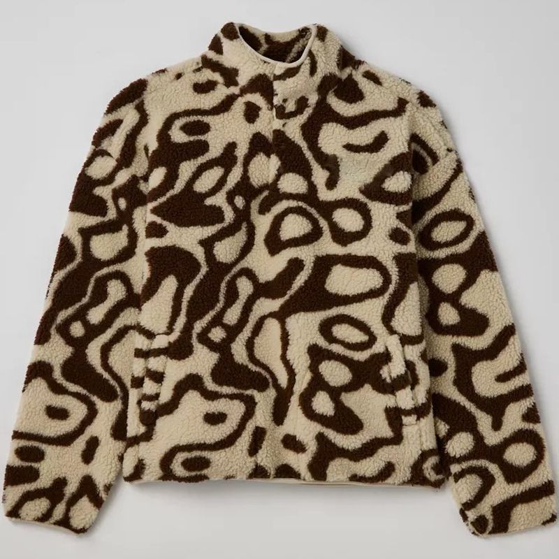 Suitable For All Seasons Men's Loose Fit Turn-down Collar Leopard Print Cardigan Jacket For Autumn Winter, Plush Coat And Overcoat_voghion.com