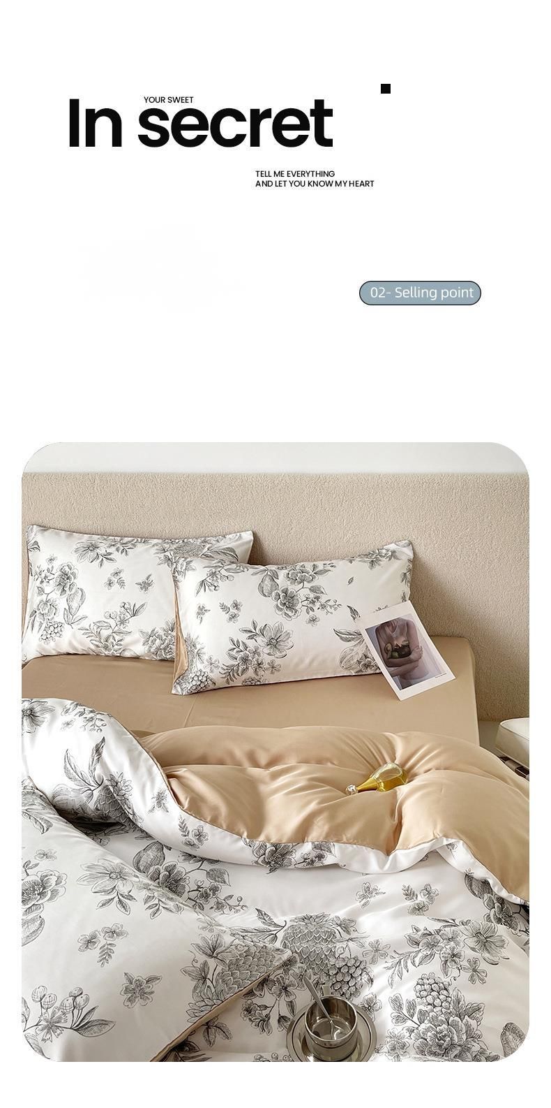 Copripiumino letto in Lyocell Tencel di lusso leggero, stile pastorale americano, anni '10, set da quattro pezzi per dormire nudi, sensazione di freschezza._voghion.com