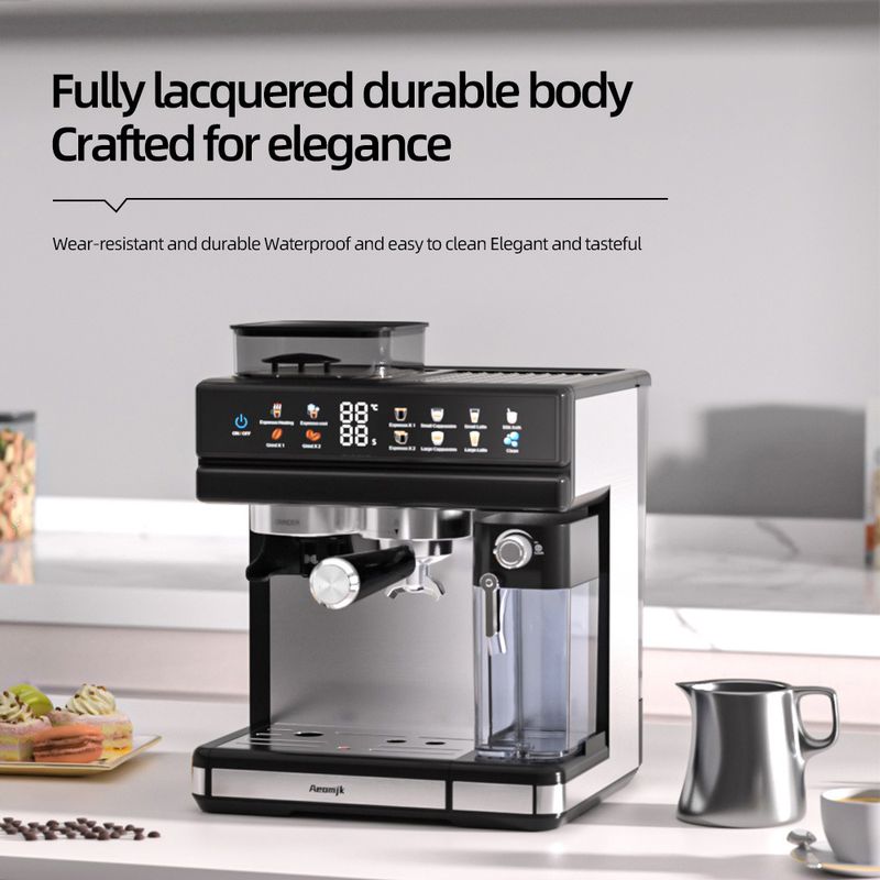 Semi-Automatic Espresso Machine With Built-in Grinder & Milk Frother – 1.8L Water Tank, 110-240V Universal Voltage, LCD Display (Model CM5720)_voghion.com