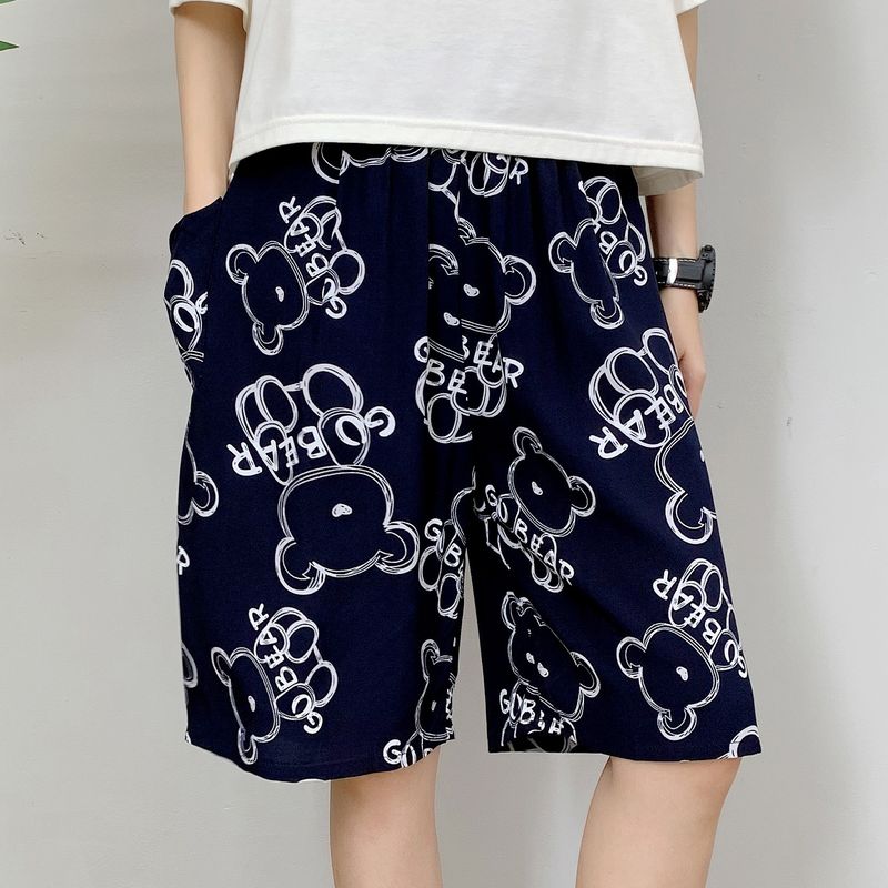 Men's Sleep Cotton silk pajama pants men's thin plus-size casual breathable flower pants five quarter pants_voghion.com