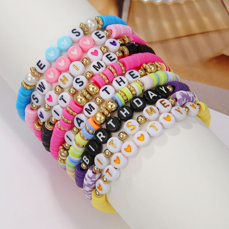 Bracciale in ceramica morbida, set da spiaggia bohémien, braccialetto con lettere colorate_voghion.com