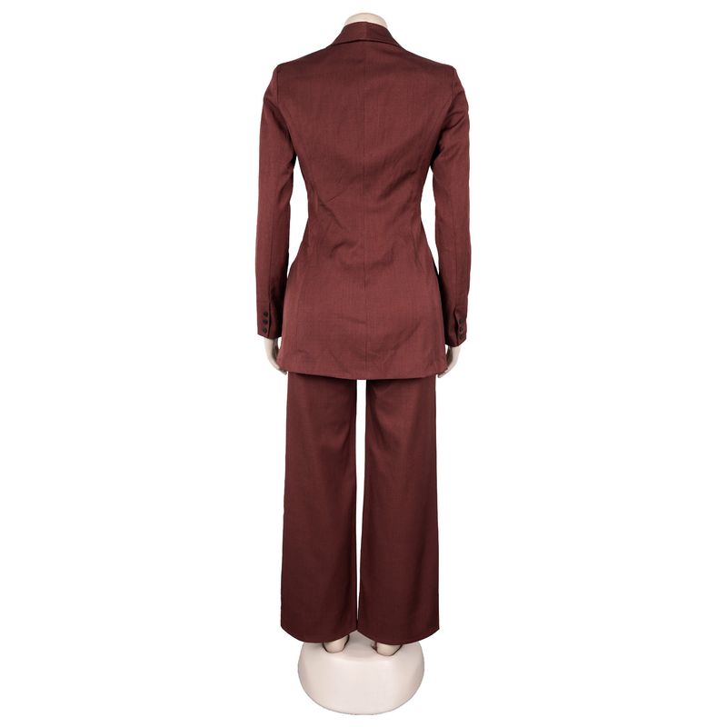 Elegantes Büroanzug-Set für Damen – Slim-Fit-Blazer und Hose mit hoher Taille für den beruflichen Weg zur Arbeit (Marineblau, Weinrot, Blaugrün)_voghion.com