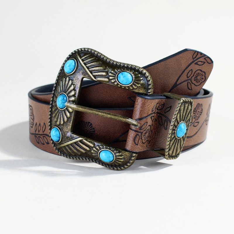 Bohemian Western Turquoise Belt For Women - Vintage Cowgirl Leather Waistband With Silver Conchos_voghion.com