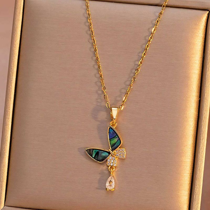 Titanium steel does not fade necklace Europe and the United States shell butterfly fishtail moon light luxury clavicle chain all senior sense necklace_voghion.com