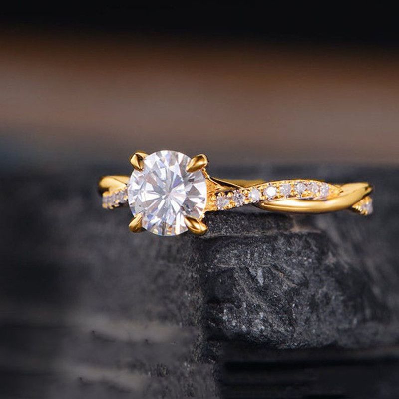 Semplice anello alla moda con zircone intarsiato, anello placcato oro_voghion.com