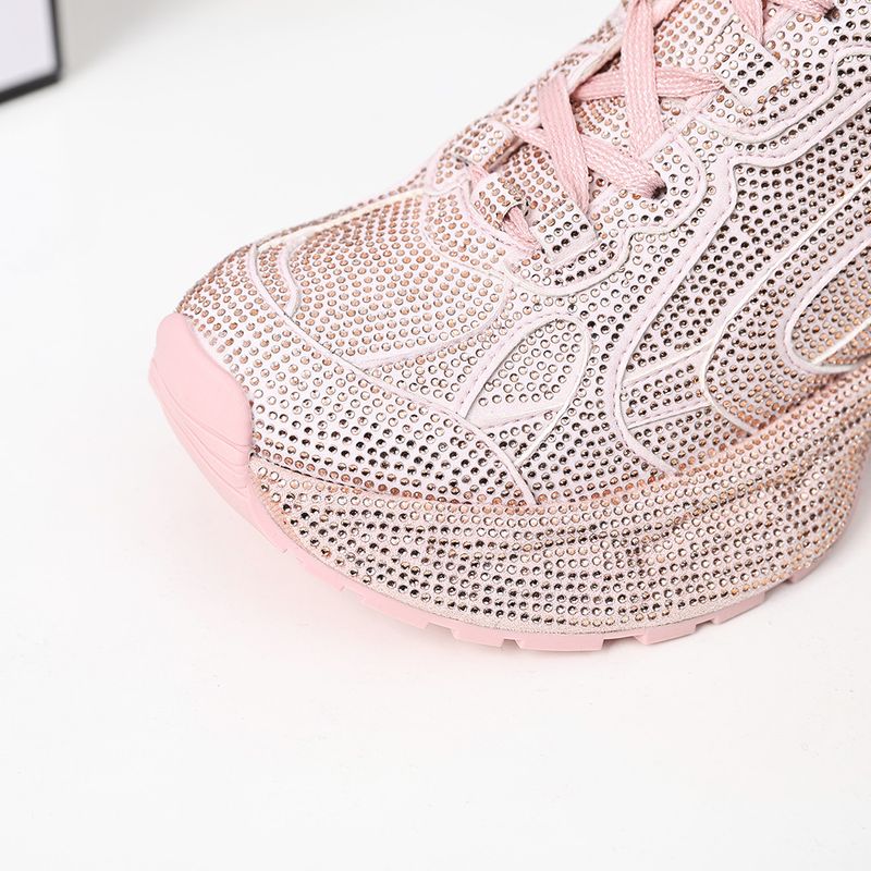 Starry Sky Water Explosion Street Style Women's Doubles Lace 2025 Thick Bottom Full Diamond Luxury Casual Dad Shoes_voghion.com