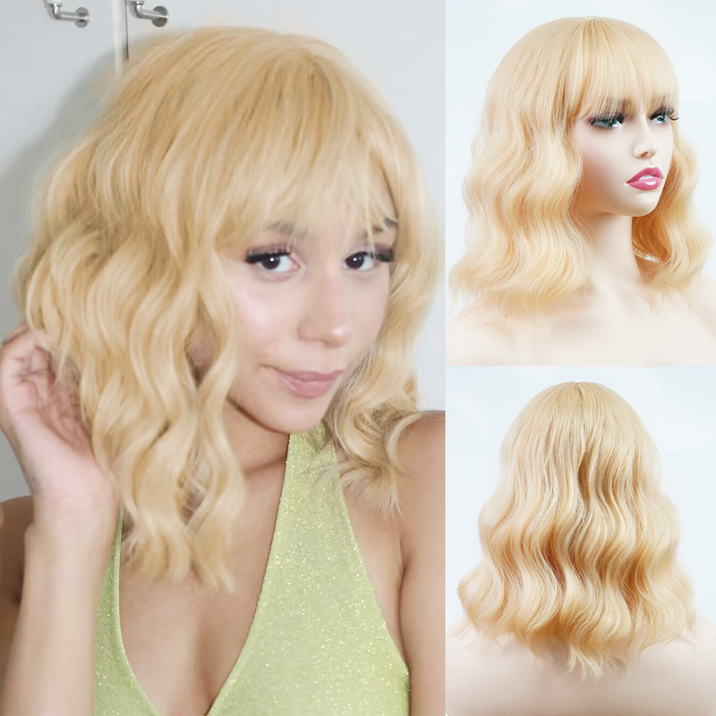 Synthetic wigs wave headband set for blonde girls short curly hair natural curl center split_voghion.com