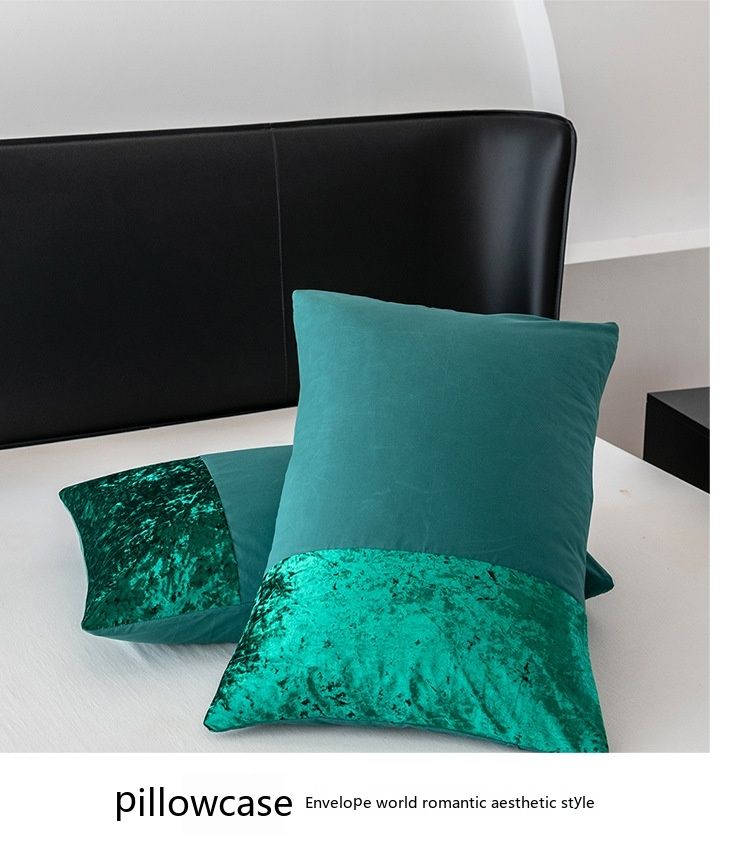 Hometextiel beddengoed driedelige fluwelen patchwork effen kleur dekbedovertrekset_voghion.com