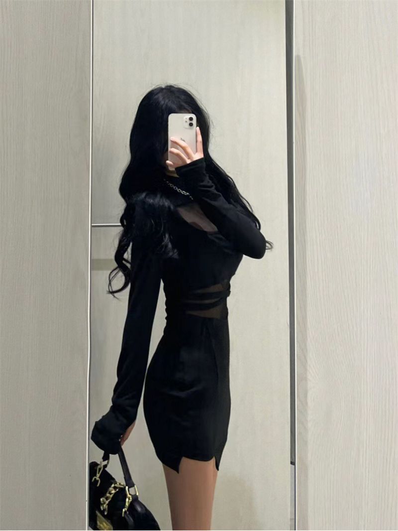 Sexy Pikant Meedchen Mikro Perspektiv Schwaarzt Kleed Fir Fraen Am Fréijoer An Hierscht, Nei Mesh Splicing, Pure Desire, Reif,_voghion.com