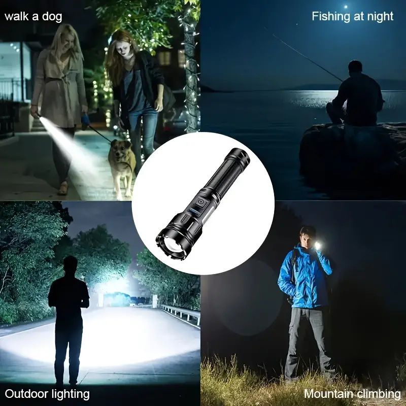 Strong light telescopic zoom flashlight Type-c charging multi-function outdoor lighting COB side light with magnetic absorption_voghion.com