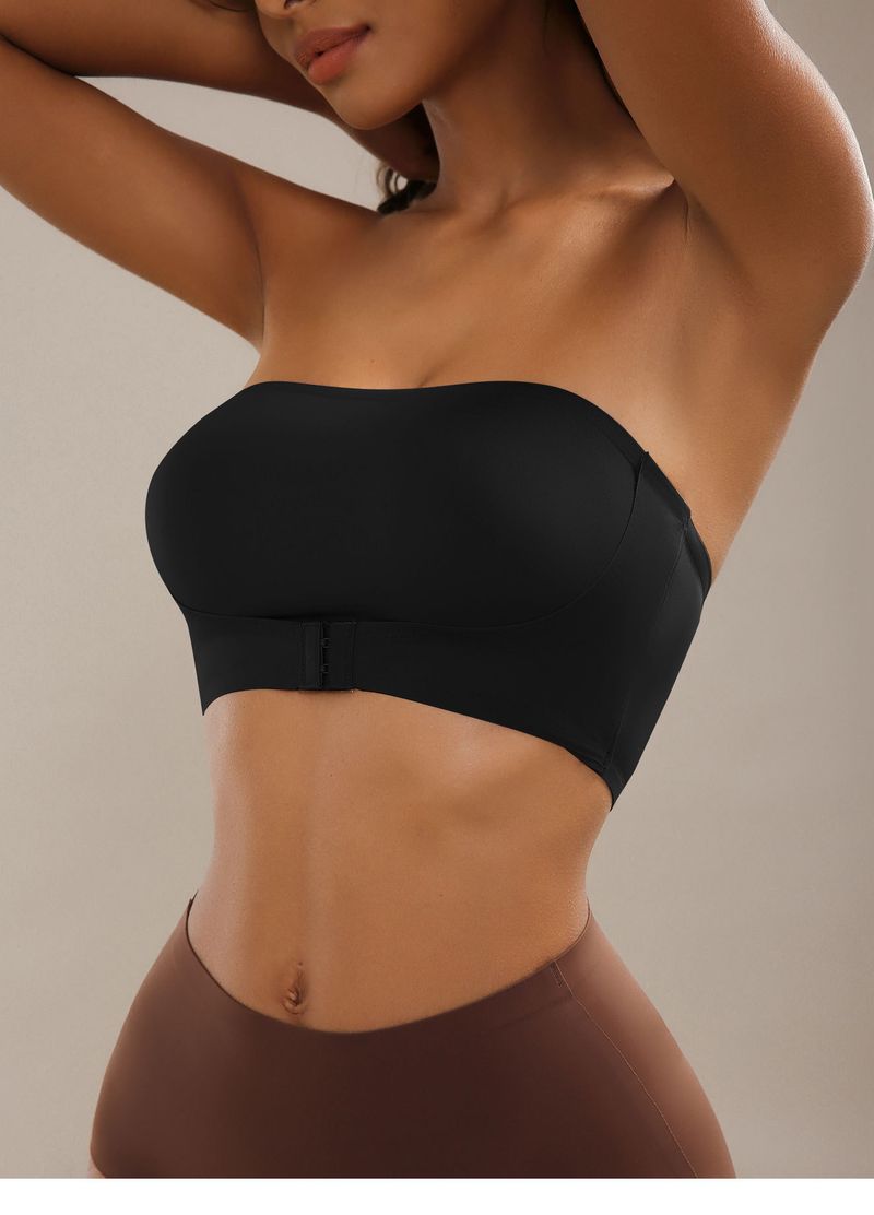 Reggiseno bustier senza spalline con chiusura frontale, push-up senza cuciture, con leggera imbottitura, senza ferretto, comfort, tessuto in nylon liscio e traspirante_voghion.com
