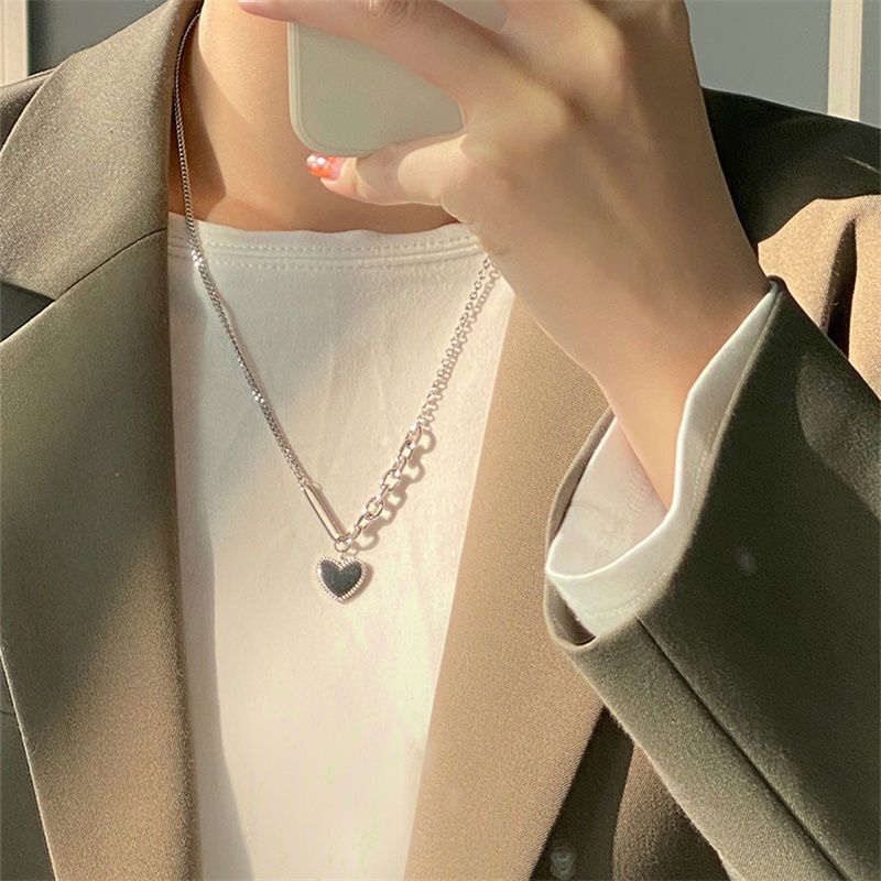 Klaar Voorraad 2024 Kpop Vintage Hart Hanger Choker Ketting Ketting Voor Vrouwen Gothic Sier Kleur Trui ketting Egirl Collier Femme_voghion.com