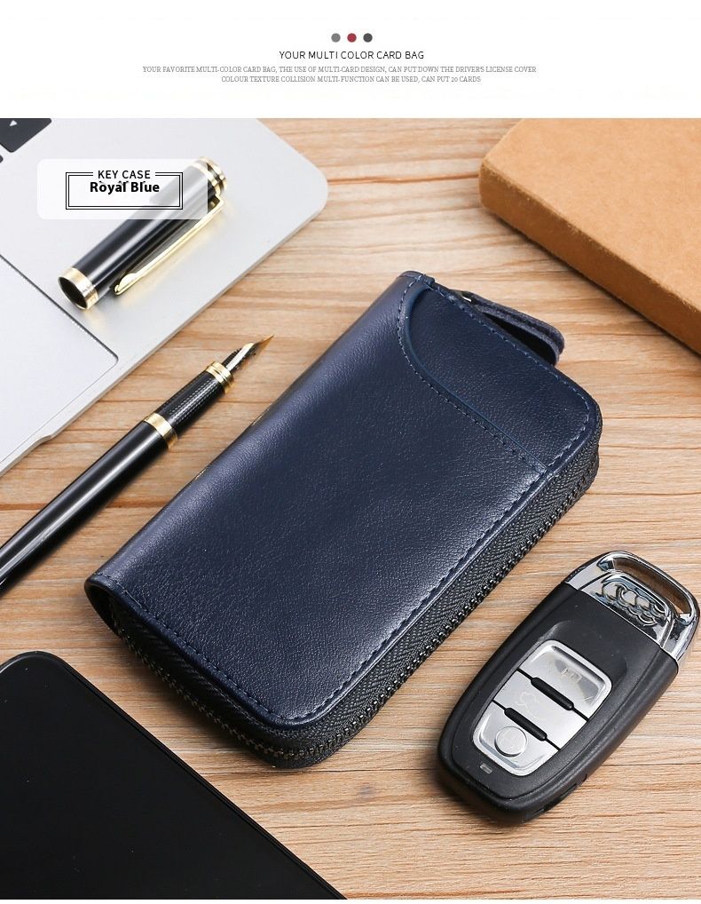 Andralyn Real Cowhide Car Key Bag Men's Large Capacity Zipper Bag Women's Waist Hanging Key Bag Trendy and Simple Card Bag_voghion.com