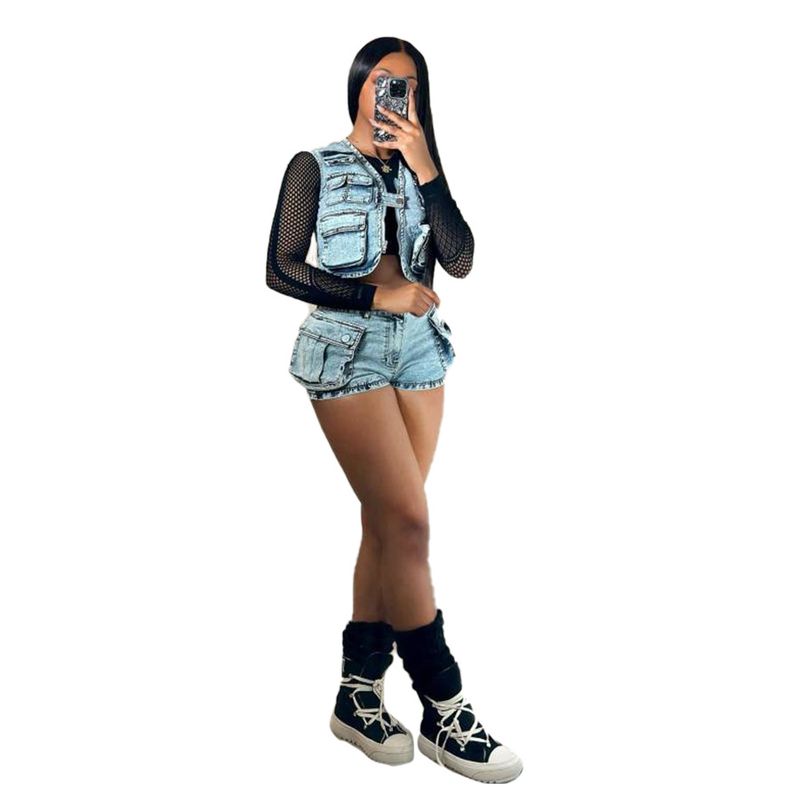 Sieviešu apģērbs Multi Pocket Vest Šorti Stretch Suit_voghion.com