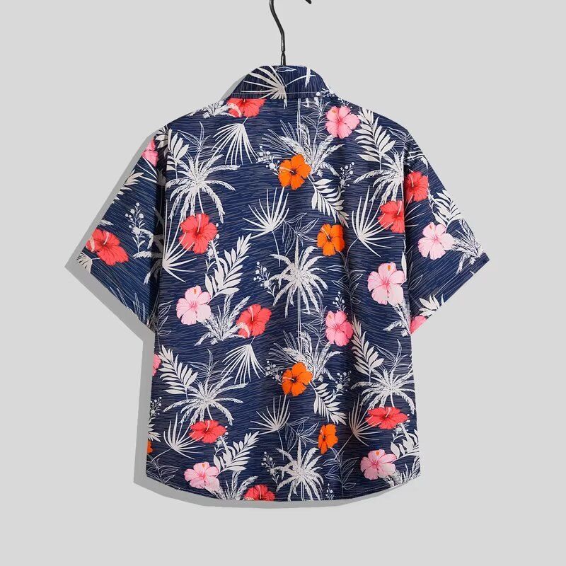 Strand til mænd, strandferie, Hawaii, kortærmet blomsterskjorte, løs og alsidig, afslappet parsæt i to dele_voghion.com