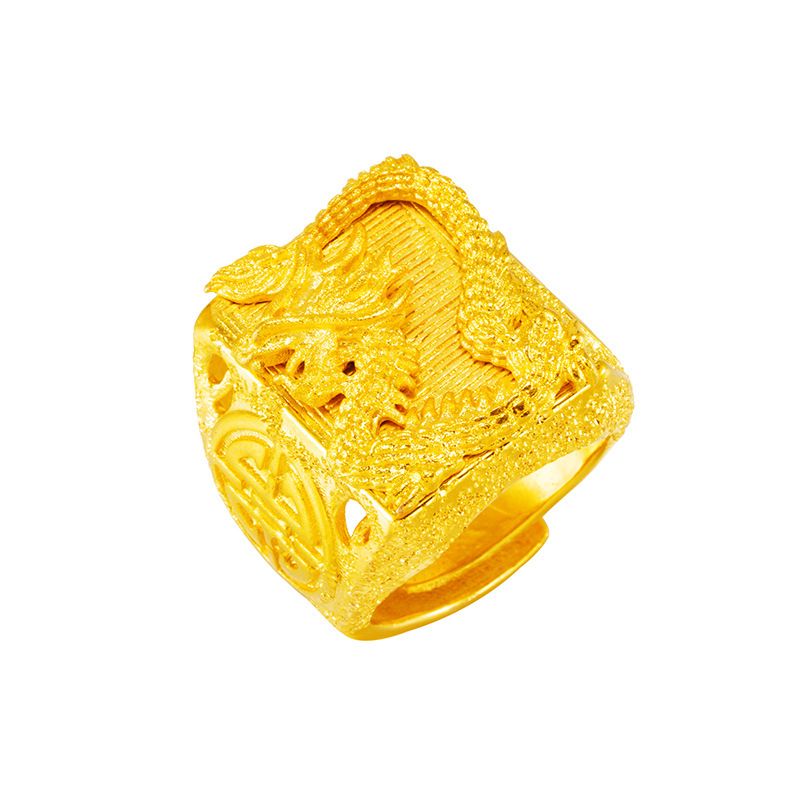 Potente anello da uomo con testa di drago semplice Tenglong placcato in rame e oro sabbiato_voghion.com
