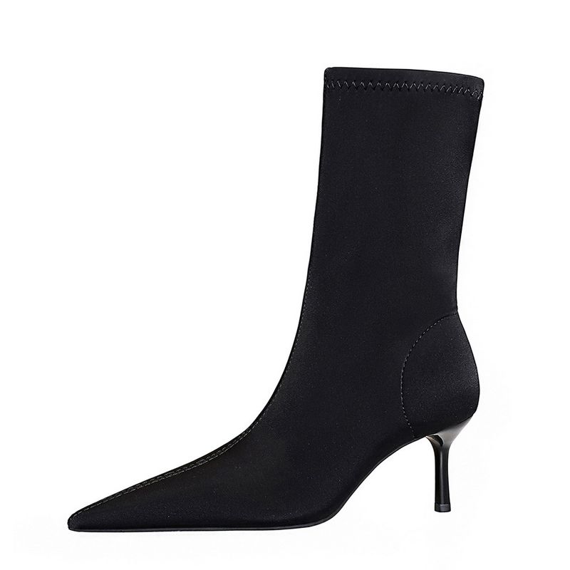 Adatto a tutte le stagioni 328-1 Stivali corti da donna alla moda, semplici, sottili, con tacco alto, bassi, punta affilata, elasticizzati in Lycra, snelli e modellanti per i piedi_voghion.com