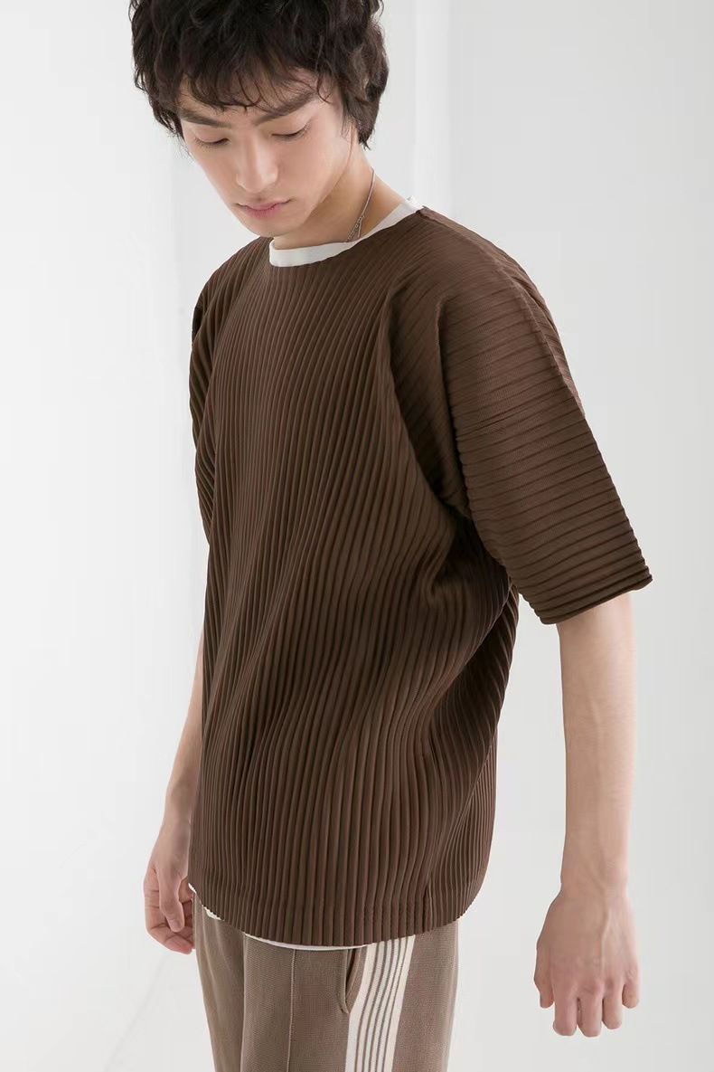 T-shirt décontracté à manches courtes et col rond pour homme, style maison, plissé, ample, tendance, JK020_voghion.com