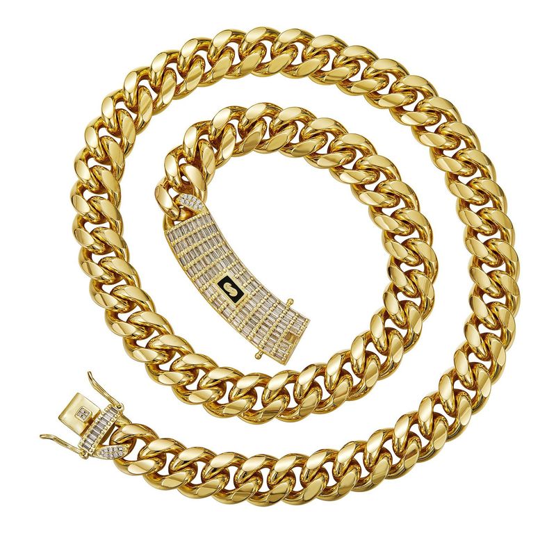 Herrenschmuck Zirkonschnalle Titanstahl Edelstahlschmuck Kubanische Kette Herren Hip Hop Halskette mit 14 Karat Gold überzogen_voghion.com