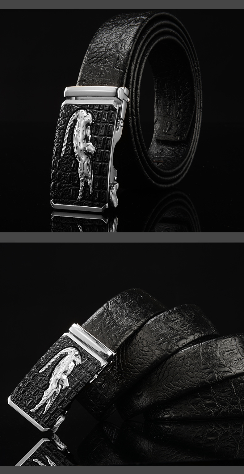 Men's Genuine Leather Belt Alligator Leather Pattern Automatic Buckle_voghion.com