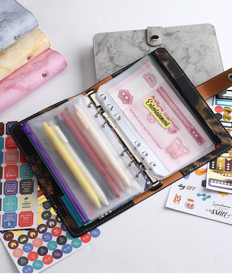 A6 Marmeren leren map met navulbaar notitieboek - Budgetplanner, kasboek, PU-omslag met PVC-vellen, stijlvol en functioneel_voghion.com
